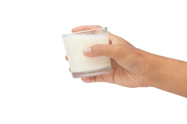 Hand Holding Glass Milk Isolated White Background Clipping Paths — Stock Photo, Image