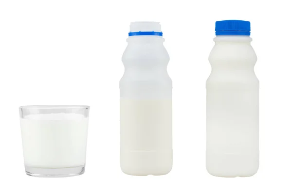 Bottle Milk Milk Glass Isolated White Background Clipping Paths — Stock Photo, Image