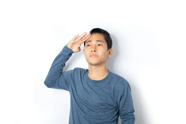 Young Man Saluting Gesture Hand Military Salute Honor Patriotism Isolated — Photo