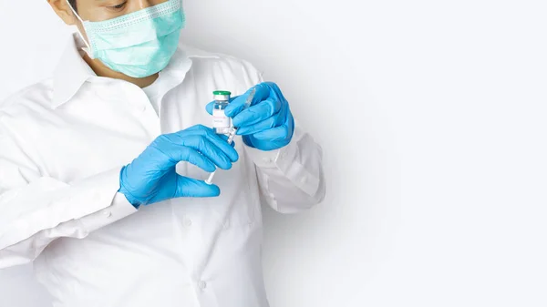 Medical Doctor Uniform Wearing Face Mask Protective Holding Tube Coronavirus — Stock Photo, Image