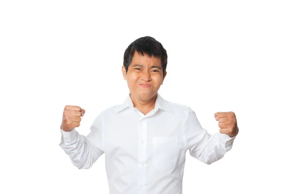 Portrait Businessman Winner Gesture Celebrating Victory Happy Human Emotion Face — Foto Stock