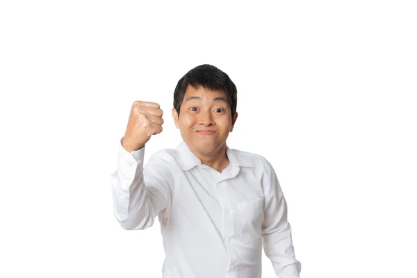 Portrait Businessman Winner Gesture Celebrating Victory Happy Human Emotion Face — Stockfoto