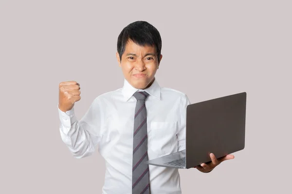 Portrait Businessman Using Laptop Computer Working Online Communicating Internet Human —  Fotos de Stock