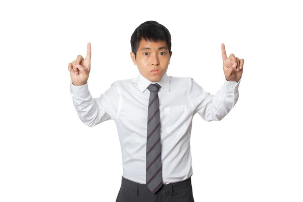 Businessman Pointing His Finger Presenting Gesture Human Emotion Face Expression —  Fotos de Stock