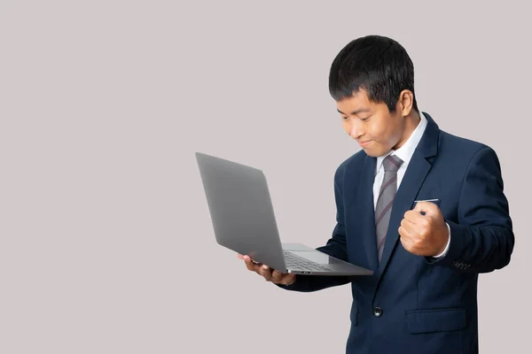Portrait Businessman Using Laptop Computer Working Online Communicating Internet Human — Photo