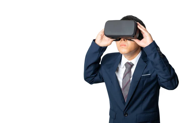 Studio Portrait Man Wearing Headset Isolated White Background Glasses Virtual — Foto de Stock