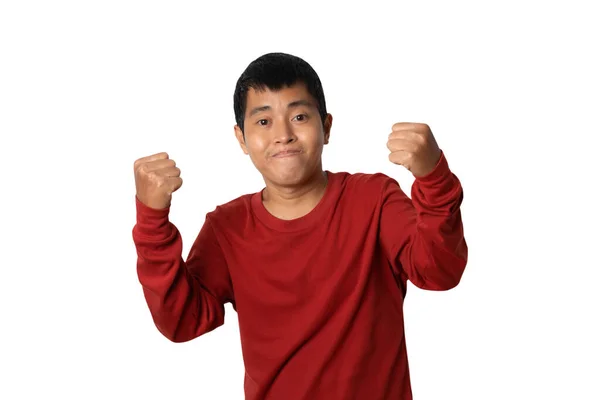 Portrait Young Man Winner Gesture Celebrating Victory Happy Human Emotion — Stockfoto