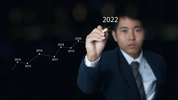 Businessman Pointing Spot Pen Writing Graph Finance Chart Growing Stock — Fotografia de Stock