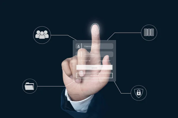 Businessman scan fingerprint biometric identity and approval. Login ...