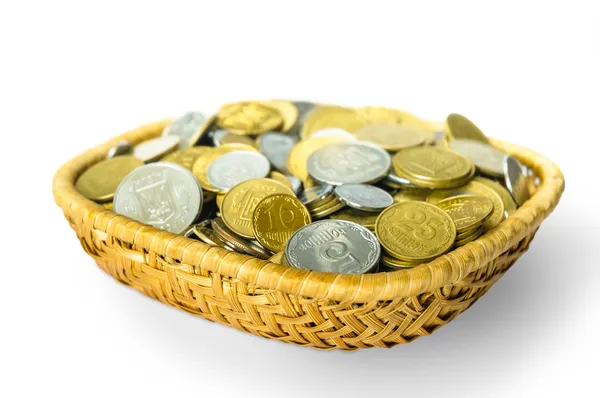Hrywna monet w kosz — Zdjęcie stockowe