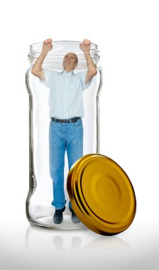 Man Escapes from a Glass Jar clipart