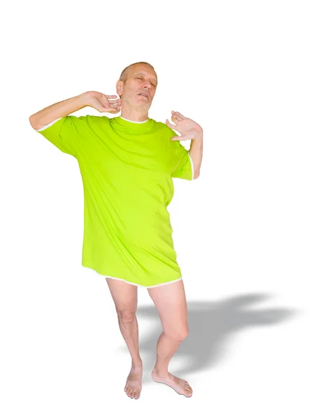 Man in Green, Yawning — Stock Photo, Image