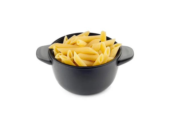 Pasta "Penne Rigate" in a Black Cup — Stock Photo, Image