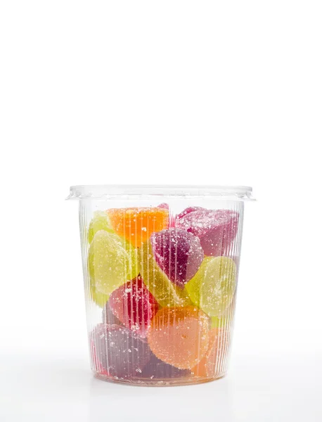 Fruchtgelee im Plastikglas — Stockfoto