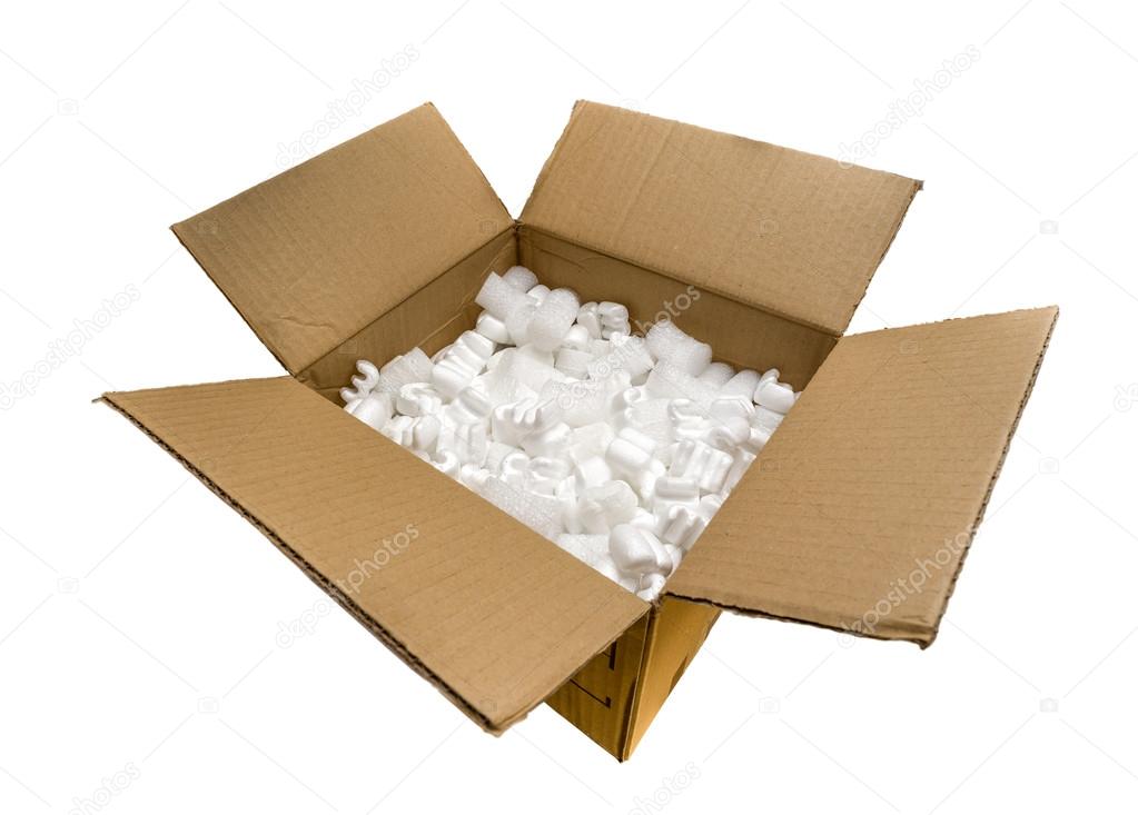 A Cardboard Box with Fill Packaging Peanuts