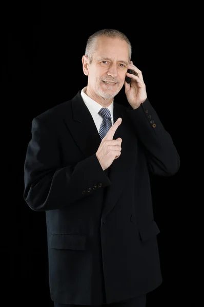 Sympatyczny i uśmiechający się biznesmen na telefon — Zdjęcie stockowe