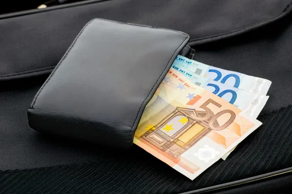 Euro i en tegnebog - Stock-foto
