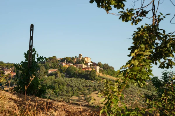 Vista Montegridolfo Antico Borgo Dell Emilia Romagna Campi Coltivati Sulla — Foto Stock