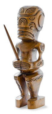 A wooden Tiki, a pagan god from French Polynesia, isolated on white backgroung