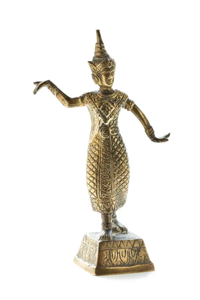 Bronze Statuette Thai Dancer Isolated White Background — Stock Photo, Image