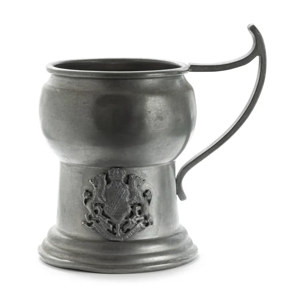 Antique Pewter Pitcher Engraved Coat Arms Isolated White Background — Stock Photo, Image