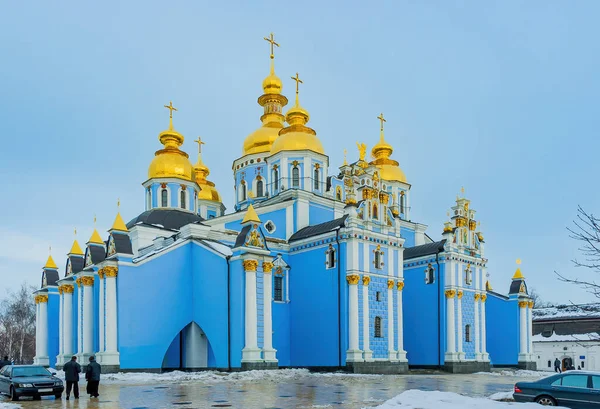 Saint Michael Kiev Mikhailovsky Golden Domed Monastery Winter Gray Cloudy — Stock Photo, Image