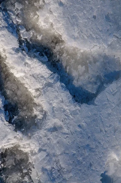 Detalhe Rio Dnieper Congelado Kiev Capital Ucrânia Neve Gelo Água — Fotografia de Stock