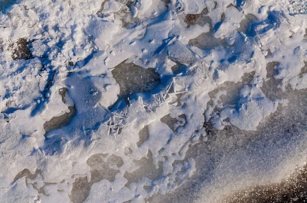 Деталь Замерзшей Реки Днепр Столице Украины Киеве Снег Лед Вода — стоковое фото