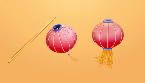 Representación Linternas Chinas Ilustración Dos Linternas Rojas Una Con Mango — Archivo Imágenes Vectoriales