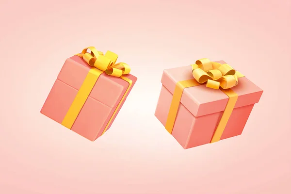 Gift Boxes Illustration Two Wrapped Pink Presents Yellow Ribbons Tied — Stock vektor