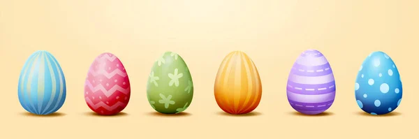 Sarı Arka Planda Izole Edilmiş Güzel Desenli Boyutlu Paskalya Yumurtaları — Stok Vektör