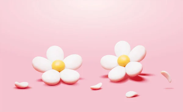 Fleurs Marguerite Avec Leurs Pétales Tombés Isolés Sur Fond Rose — Image vectorielle