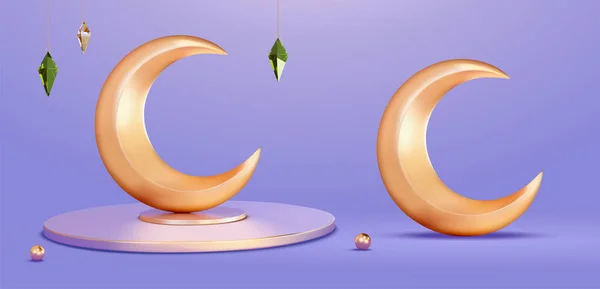 Illustration Lunes Croissant Boules Perles Cristaux Suspendus Éléments Isolés Sur — Image vectorielle