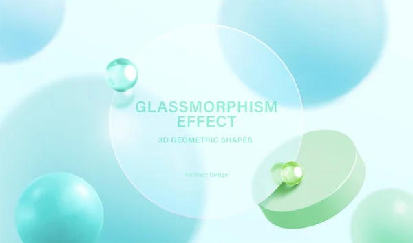 Grüner Hintergrund Des Geometrischen Kreises Und Der Kugel Mit Glassmorphismus — Stockvektor