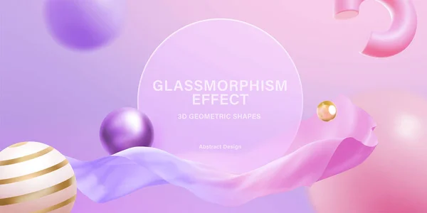 Rosafarbener Hintergrund Geometrischer Formen Mit Glasmorphismus Kreis Platte Der Mitte — Stockvektor