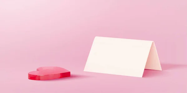 ホワイトペーパースタンドの3Dイラストとピンクを基調とした赤いアクリルハートの装飾 母の日と教師の日に適した要素 — ストックベクタ