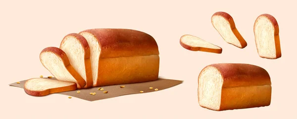 Illustrazione Pane Bianco Morbido Tagliato Fette Lasciato Una Pagnotta Pane — Vettoriale Stock