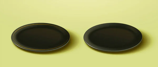 Illustration Deux Plaques Noires Rondes Vides Isolées Sur Fond Vert — Image vectorielle