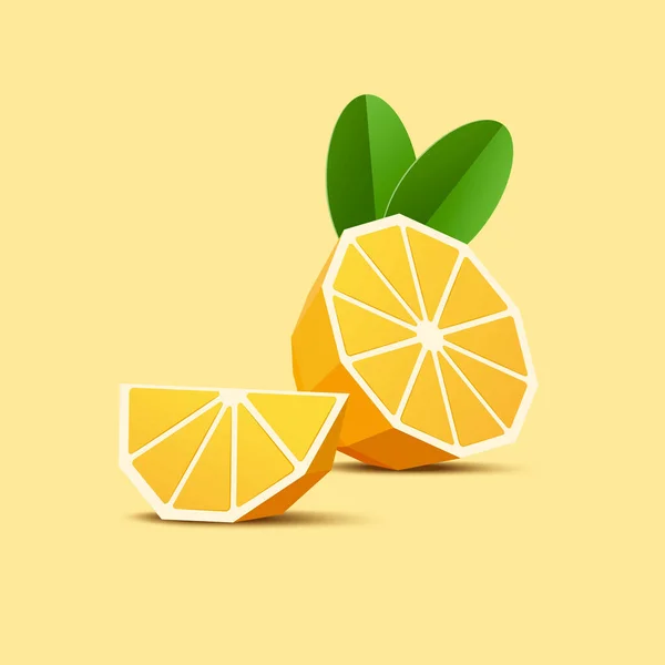 Polygon Style Orange Slices Yellow Background Illustration — Διανυσματικό Αρχείο