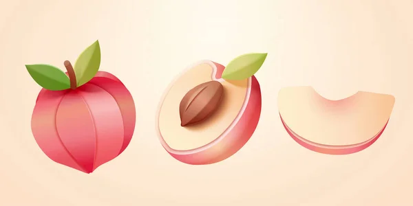 Geometric Papercut Style White Peach Mockup Illustrated White Peach Whole — Vettoriale Stock