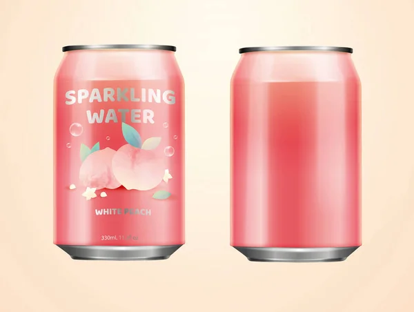White Peach Sparkling Water Can Mockup Illustrated Pink Can Package — Διανυσματικό Αρχείο