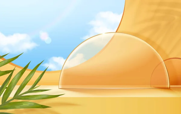 Illustration Tropical Summer Scene Design Product Display Two Half Glasses — 图库矢量图片