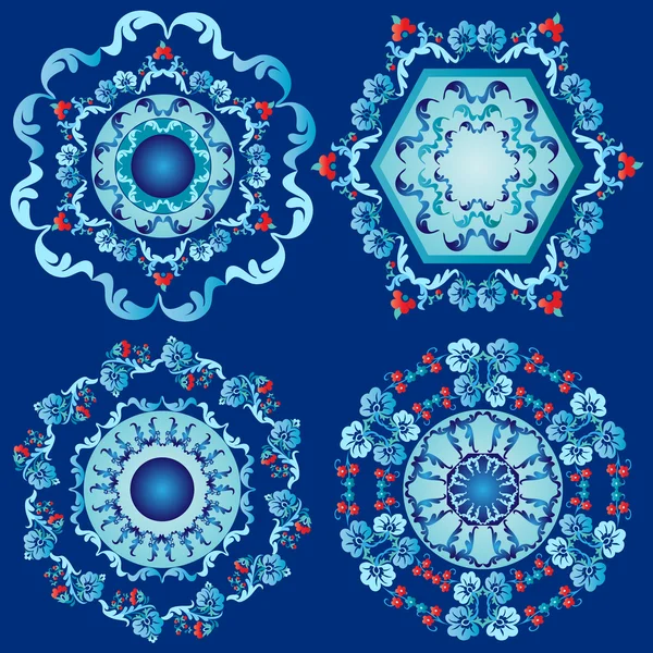 Azul frontera oriental y ornamento ocho — Vector de stock