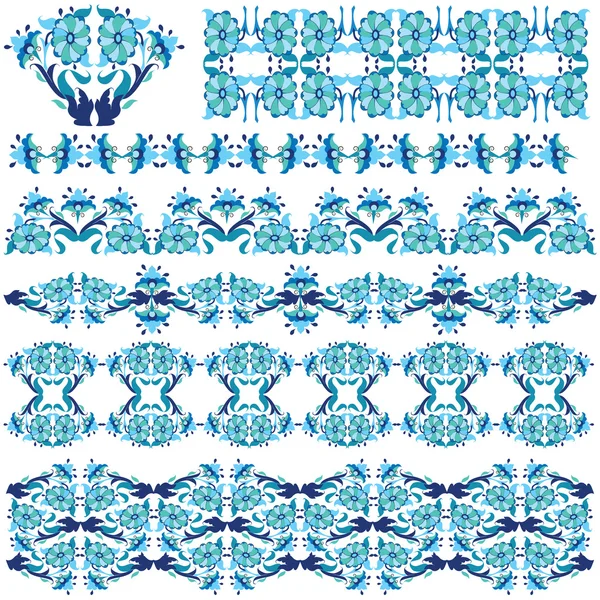 Niebieski orientalne granicy i jedenaście ornament — Wektor stockowy
