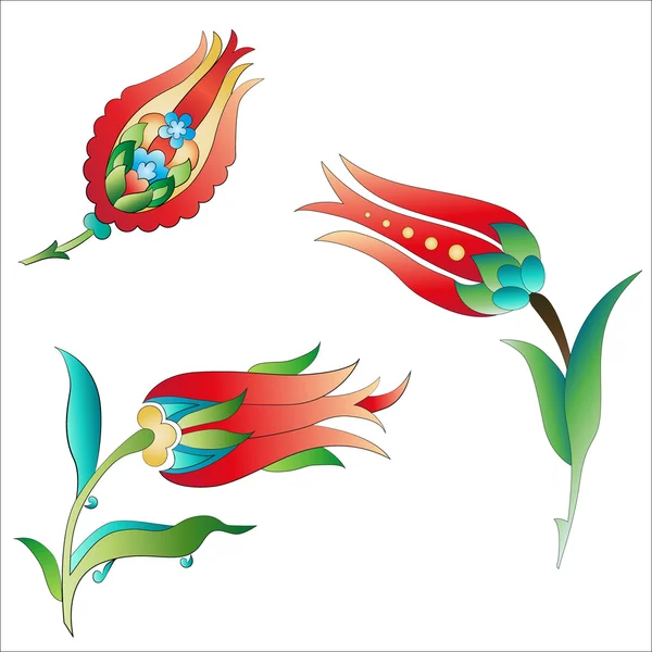 Arte otomano flores tres — Vector de stock