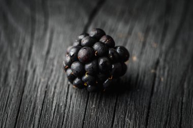 Koyu kırsal arka planda olgun böğürtlen. Seçici odaklanma. Sığ alan derinliği.