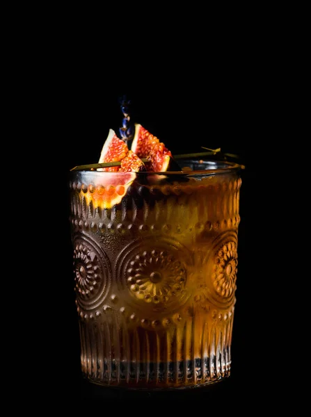 Herfst Stijl Ouderwetse Cocktail Met Vijgen Honing Lavendel Selectieve Focus — Stockfoto