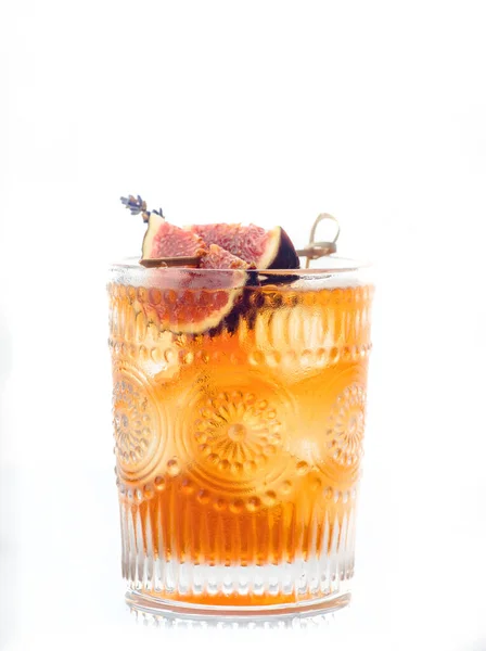 Hösten Stylade Gammaldags Cocktail Med Fikon Honung Och Lavendel Selektivt — Stockfoto