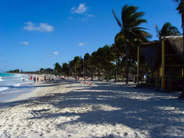 Bela Praia Com Palmeiras Céu Azul — Fotografia de Stock