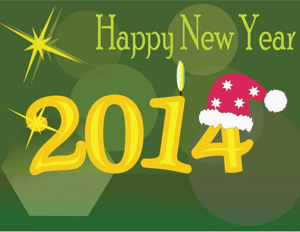 2014 feliz año nuevo sobre fondo verde — Vector de stock